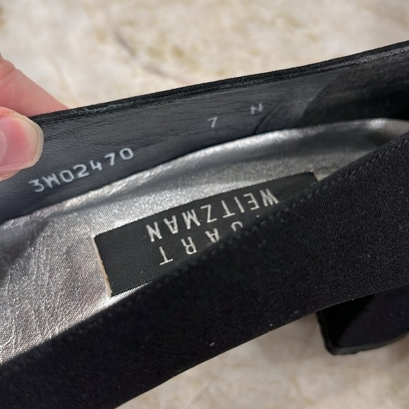 VINTAGE Stuart Weitzman | Square Toe Block Heels | Black Fabric | 7 Narrow - Picture 7 of 10